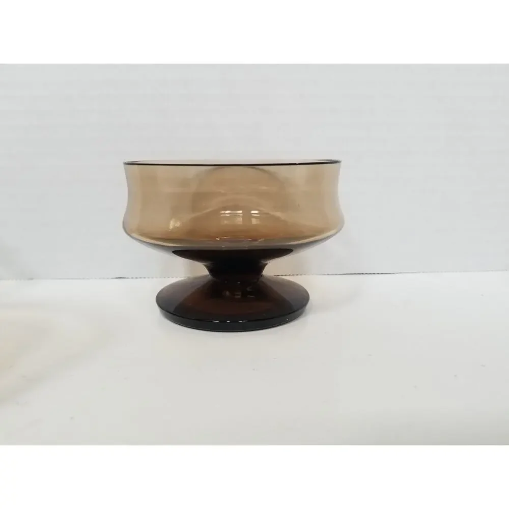 Vintage MCM Mid Century Smoke Brown Short Sherbet Dish Cup Dessert Stackable 8oz